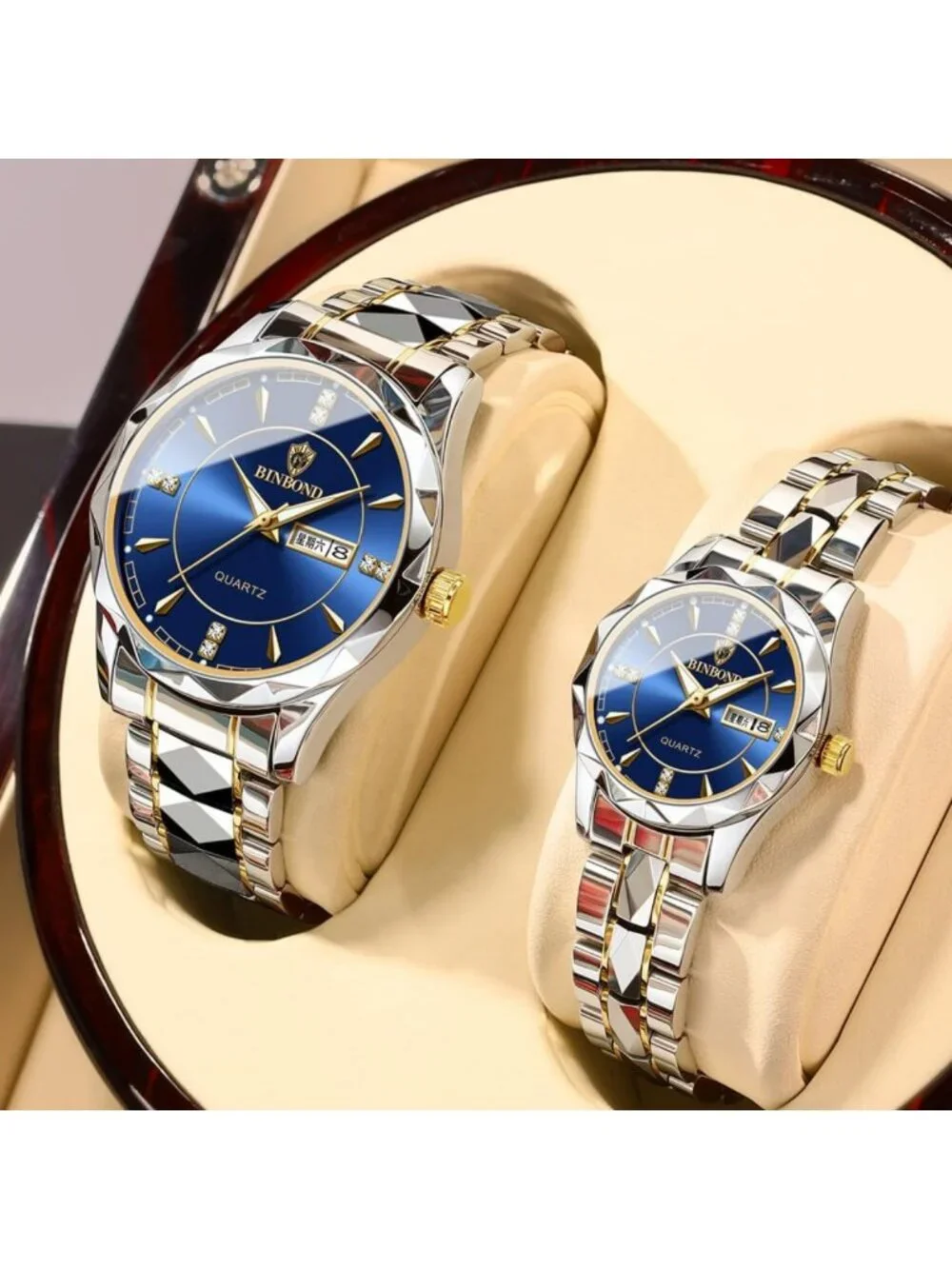 Luminous Waterproof Couple Watches Set for Him & Her - Gold & Silver Quartz
